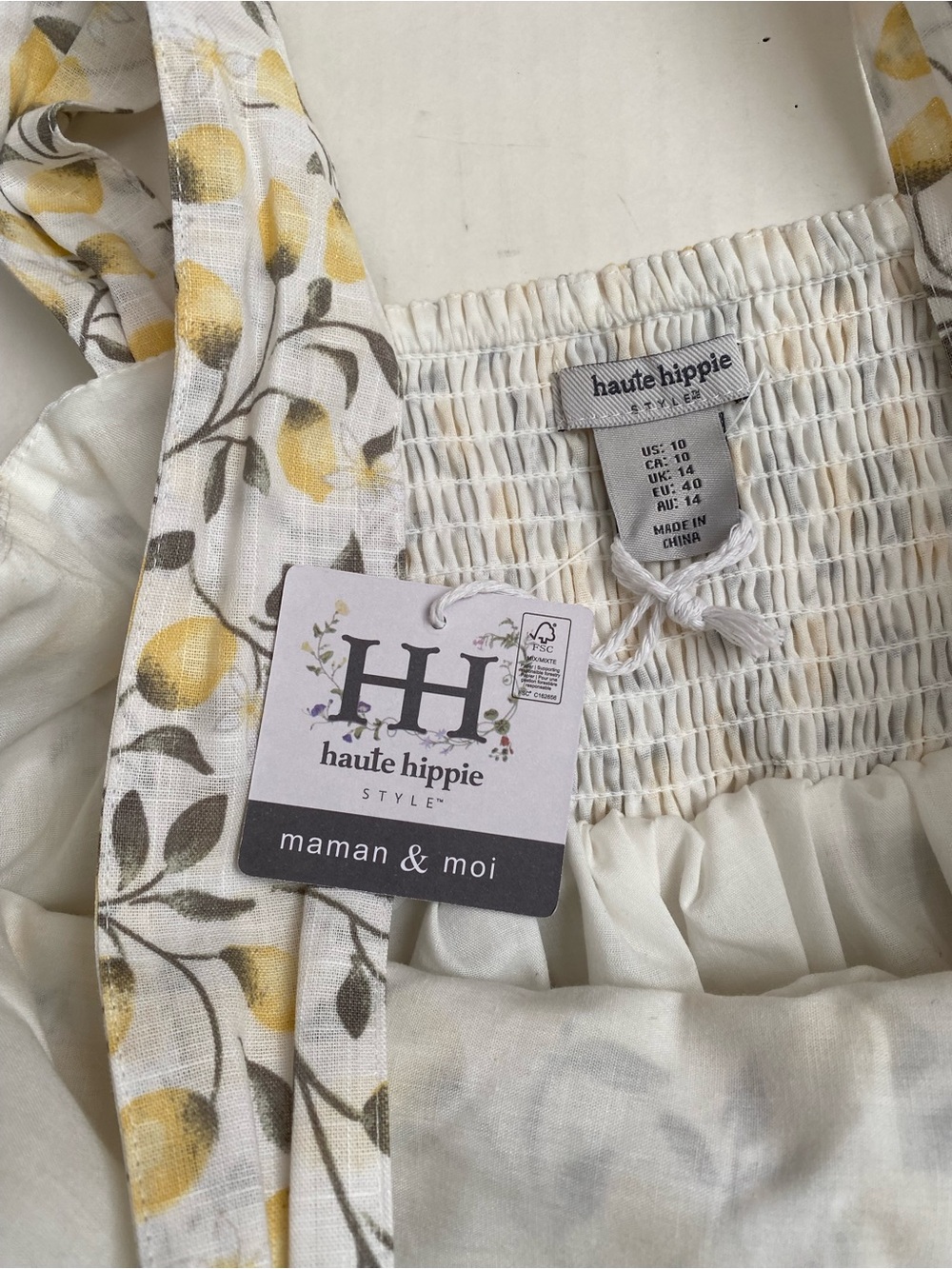 Haute Hippie White and Yellow Lemon-Print Midi Tiered Dress Size 10 - Picture 9 of 10